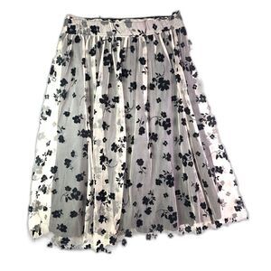 Cato Midi Skirt Cream Black Floral M Flocked Cottagecore Whimsygoth